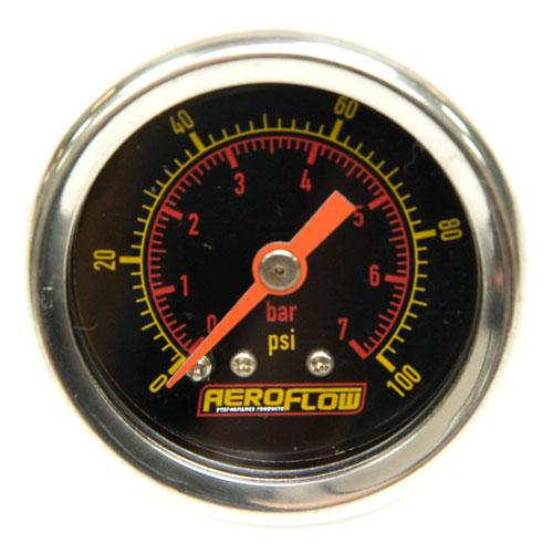 Aeroflow 1-1/2"" 0-100 PSI Pressure Gauge Black Face Orange Pointer AF30-2005