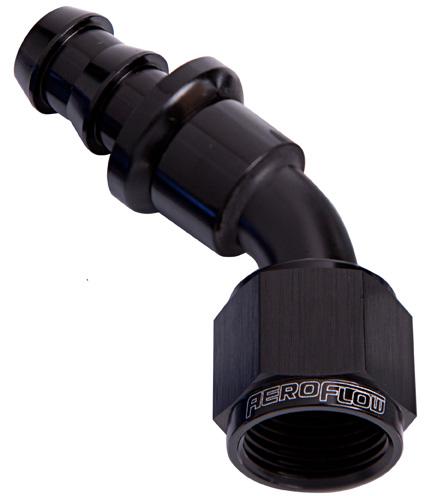 Aeroflow AF402-08BLK 45 Deg Push Lock End -8AN Black No Clamp Required AF402-08BLK