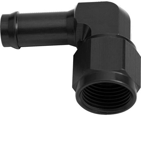 Aeroflow AF413-06-05BLK Female -6AN 90Deg To 5/16 Barb Black Swivel Nut