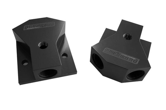 Aeroflow AF453-08BLK Billet Y-Block 3X -8 ORB Ports Black With Mounting Pad