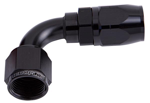 Aeroflow AF503-06BLK Alloy 90 Deg Hose End -6AN Black Cutter Style Full Swivel AF503-06BLK