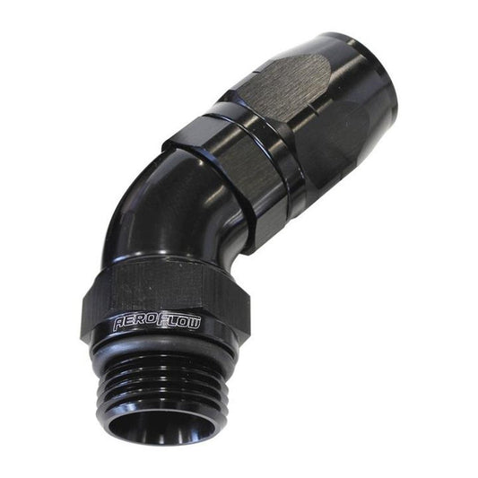 Aeroflow AF544-12-12BLK Male Hose End -12 ORB To 12 Hose full Flow Billet 45 Deg AF544-12-12BLK