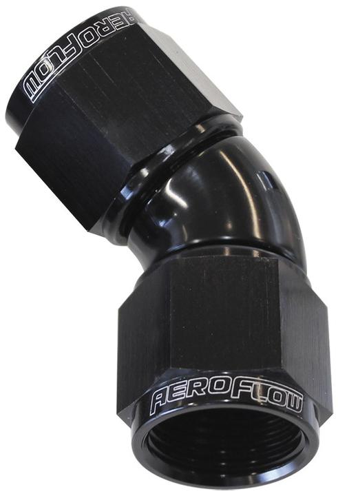 Aeroflow AF563-12BLK -12AN 45 Deg Swivel Coupler Black Billet Full Flow 1 Piece AF563-12BLK