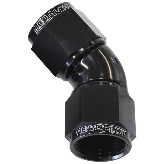 Aeroflow AF563-06BLK -6AN 45 Deg Swivel Coupler Black Billet Full Flow 1 Piece AF563-06BLK