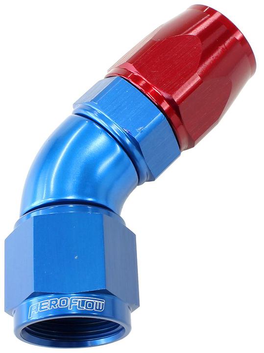 Aeroflow AF572-08D 45 Deg -8AN Full Flow Teflon Hose End Blue 1 Piece FullFlow AF572-08D