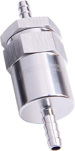 Aeroflow AF610-05S Billet Fuel Filter 5/16"" Barb Silver (Bronze Filter)