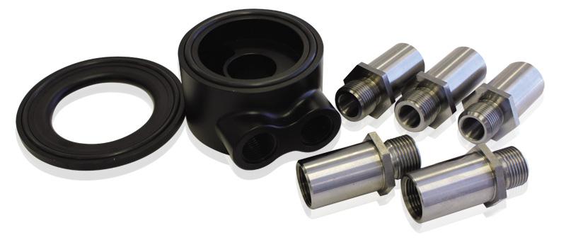 Aeroflow AF64-2060 Billet Sandwich Adapter Universal Black -8 ORB Female Ports Note