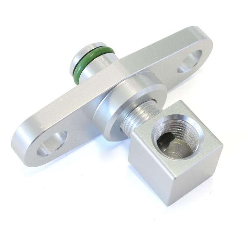 Aeroflow AF64-2068S Fuel Rail Adapter Suits Mitsubishi Evo X 40mm Centres Silver