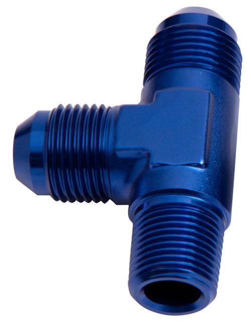 Aeroflow AF826-04 Tee -4AN With 1/8"" NPT On Run Blue AN Tee With NPT On Run AF826-04