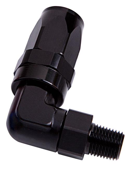 Aeroflow AF829-06-06BLK Male 3/8"" Npt 90Deg To -6AN Black Full Swivel 90Deg