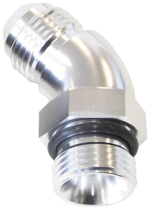 Aeroflow AF902-08S 45Deg -8ORB To -8AN Complete With Jam Nut And O-Ring Silver