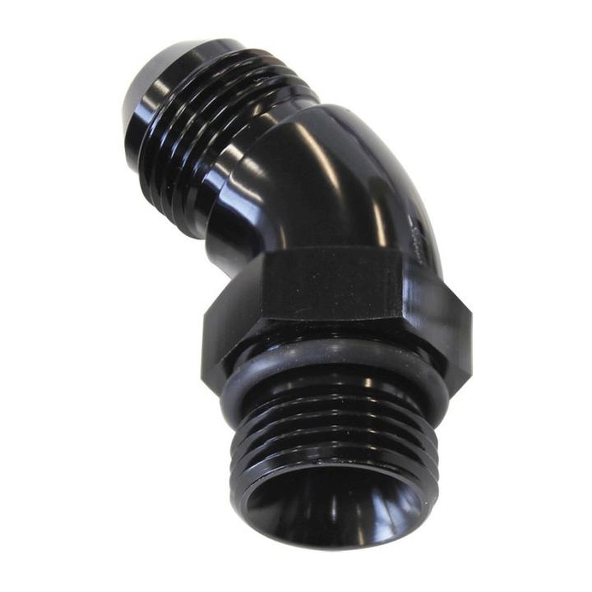 Aeroflow AF902-12BLK 45Deg -12ORB To -12AN Completwith Jam Nut And O-Ring Black