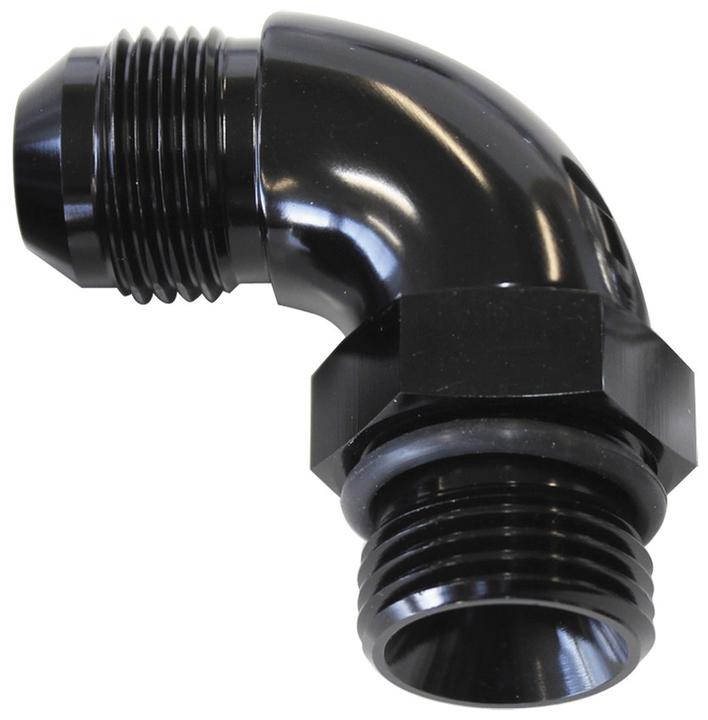 Aeroflow AF903-10-12BLK 90Deg -12ORB To -10AN Completwith Jam Nut And O-Ring Black