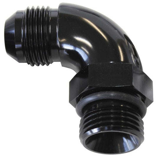 Aeroflow AF903-10-08BLK 90Deg -8ORB To -10AN Complet With Jam Nut And O-Ring Black