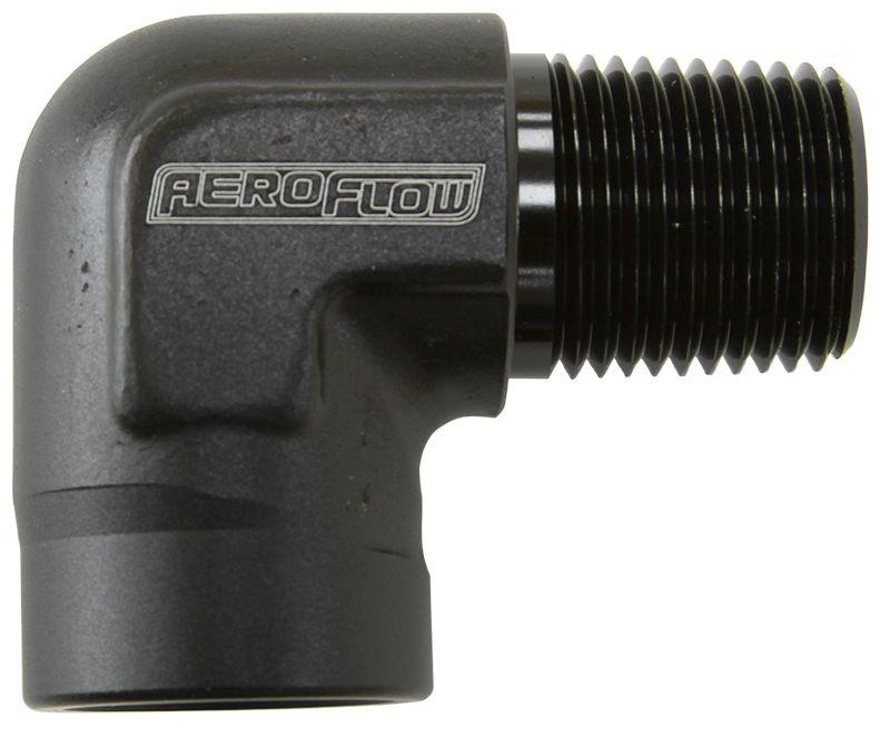 Aeroflow AF914-06BLK 90Deg Female - Male Elbow 3/8 Npt Black