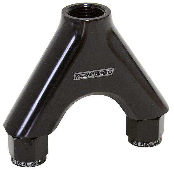 Aeroflow AF939-08-10BLK Billet Y-Piece 2X -8AN Female To 1X -10ORB Black