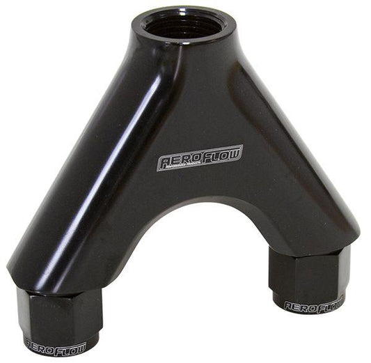 Aeroflow AF939-08-10BLK Billet Y-Piece 2X -8AN Female To 1X -10ORB Black