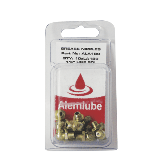 Alemlube 1/4in. UNF 90 Deg Grease Nipples Pack of 10 ALA189