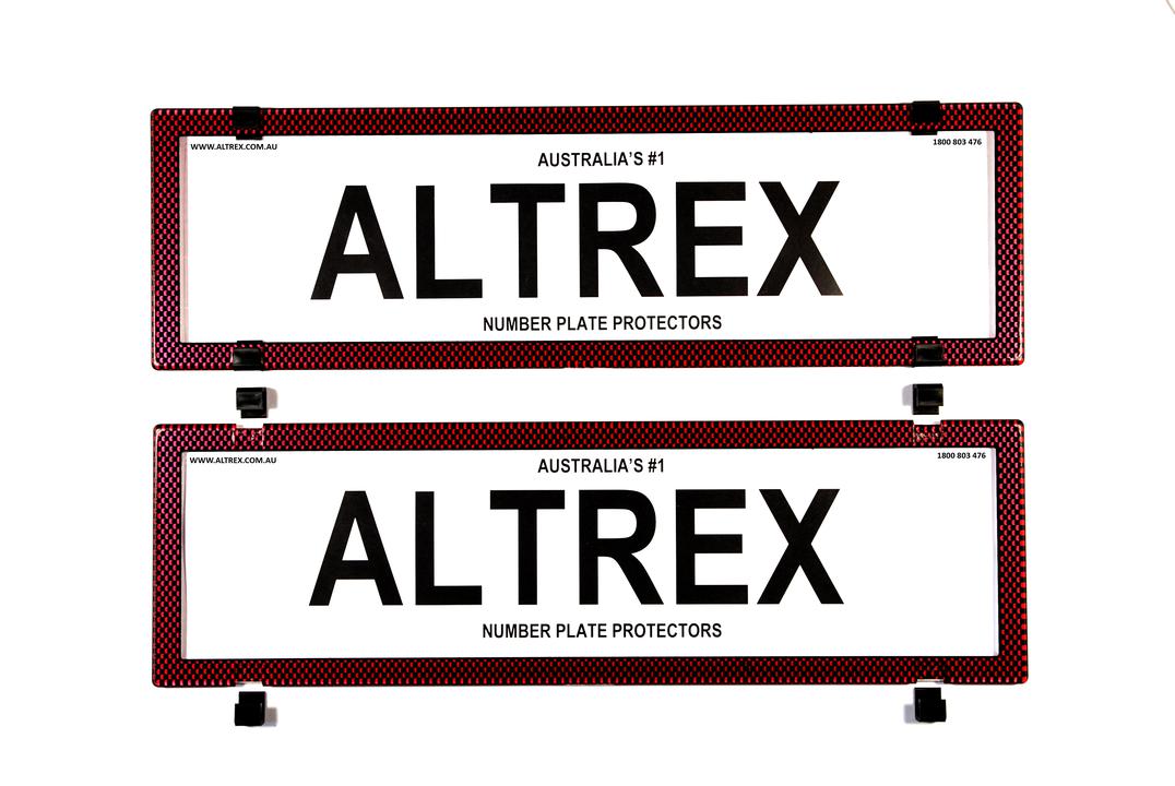 Altrex Number Plate Cover 6 Figure Red Carbon Fibre Without Lines Dual Slimline