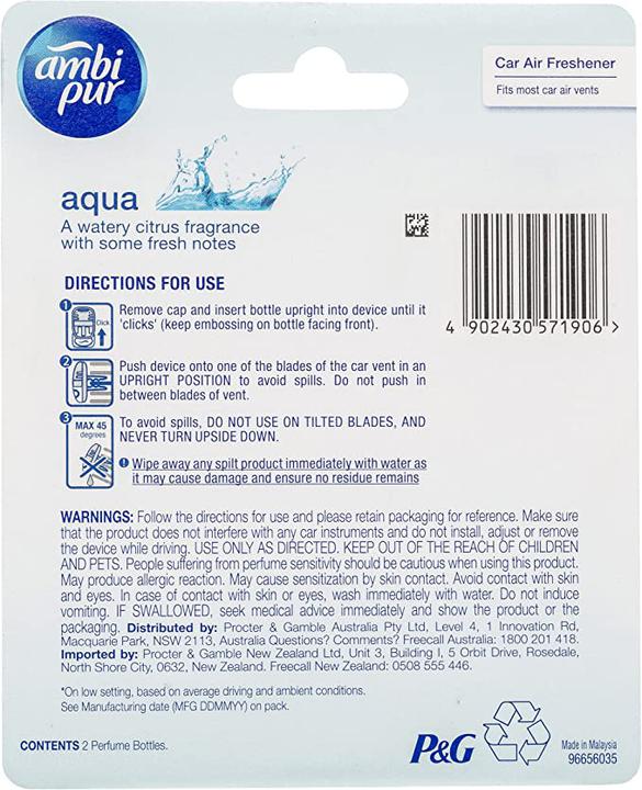 Ambi Pur Air Freshner Refill 7.5ml Aqua 2 Pack 82209404