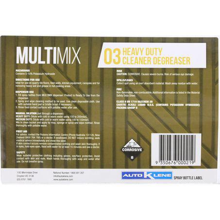 Auto Klene MultiMix 03 Spray Bottle Label MM3LABEL