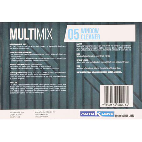 Auto Klene MultiMix 05 Spray Bottle Label MM5LABEL