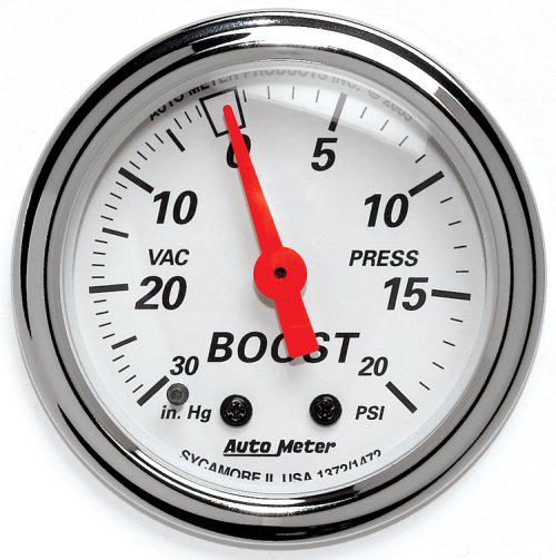 Autometer Arctic White 2-1/16in Boost Vacuum Gauge 30in/Hg 20PSI Mechanical AU1372