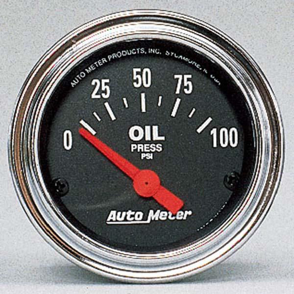 Autometer Trad Chrome 2-1/16in Oil Pressure Gauge 0-100PSI Short Sweep Electric AU2522