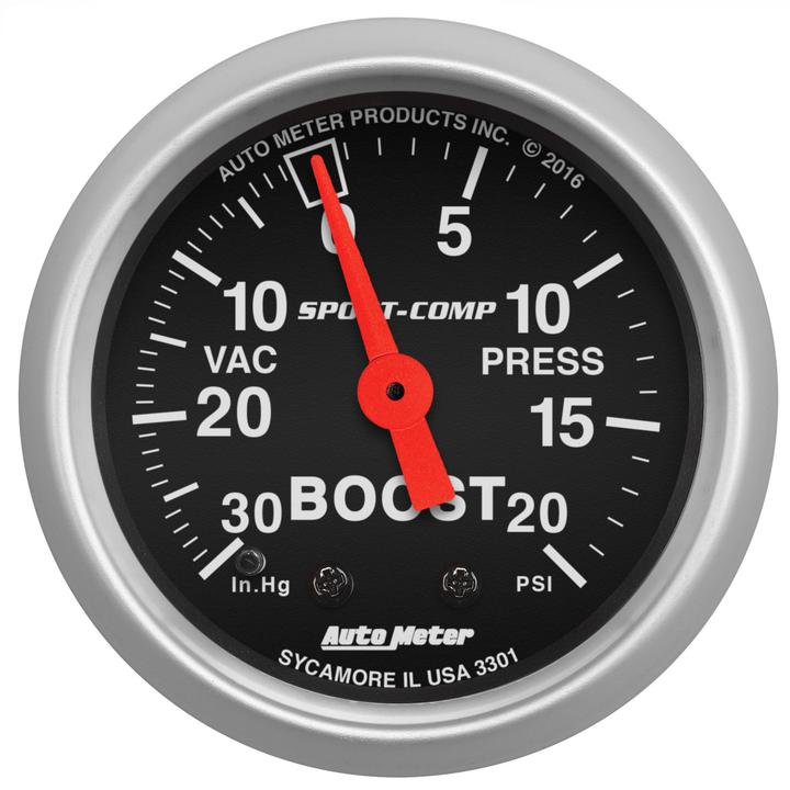 Autometer Sport-Comp 2-1/16in Boost/Vacuum Gauge 30in/Hg 20PSI Mechanical AU3301