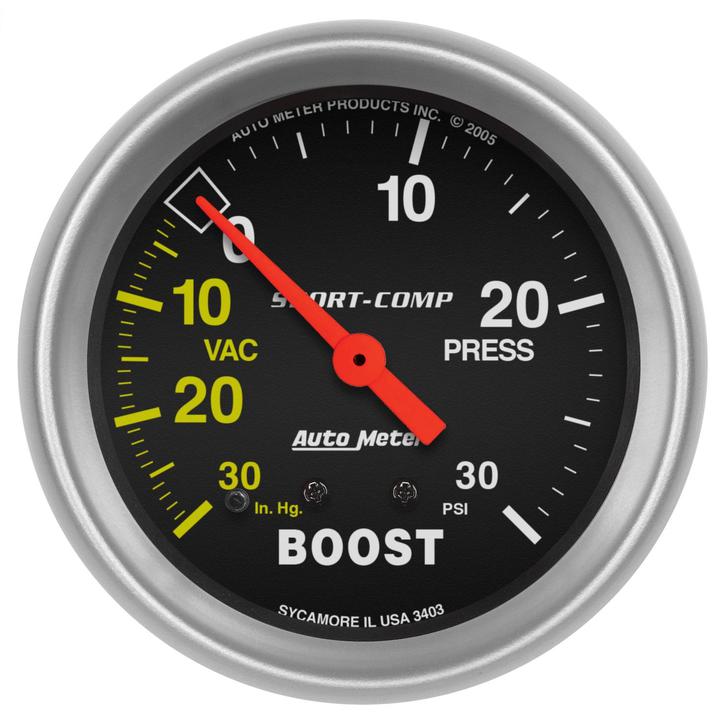 Autometer Sport-Comp 2-5/8in Boost/Vacuum Gauge 30in/Hg 30PSI Mechanical AU3403