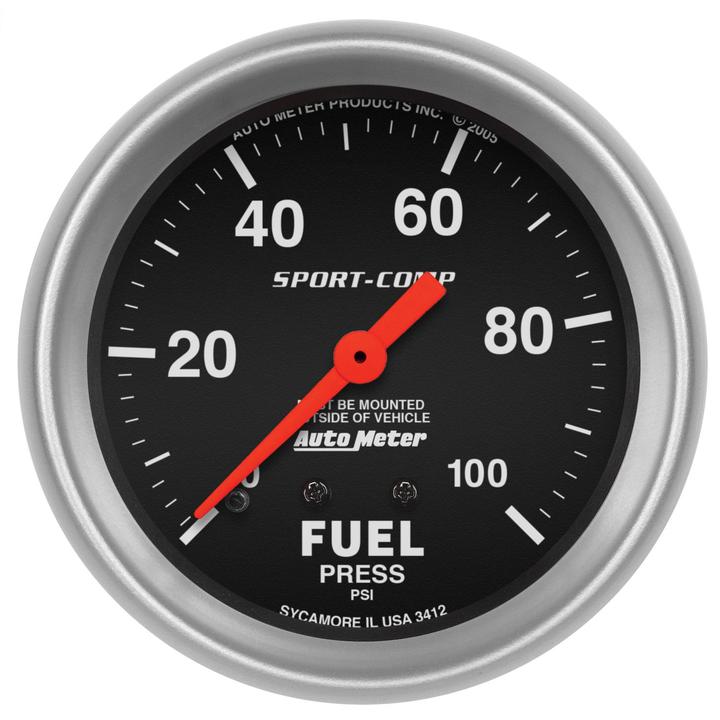 Autometer Sport-Comp 2-5/8in Fuel Pressure Gauge 0-100PSI Mechanical AU3412