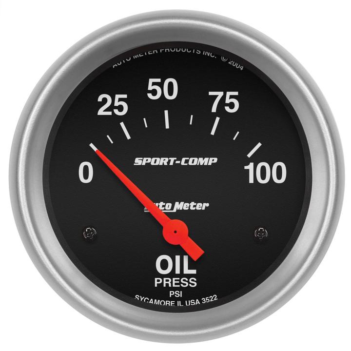 Autometer Sport-Comp 2-5/8in Oil Pressure Gauge 0-100 PSI Short Sweep Electric AU3522