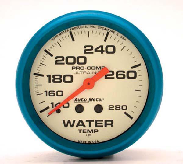 Autometer Ultra Nite 2-5/8in Water Temp Gauge 140-280F Mechanical AU4531