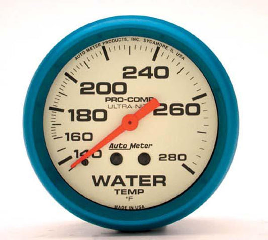 Autometer Ultra Nite 2-5/8in Water Temp Gauge 140-280F Mechanical AU4531