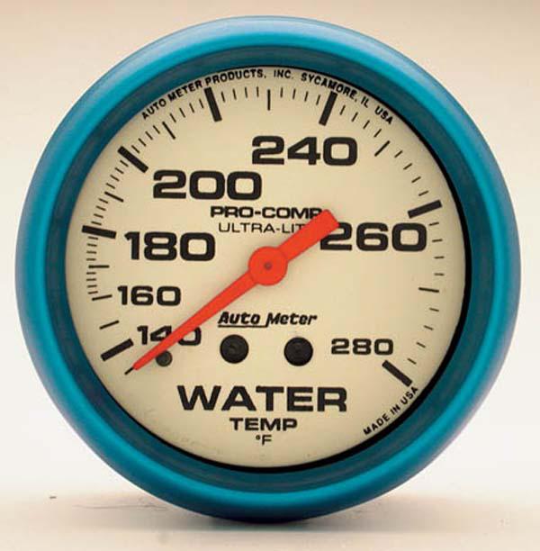 Autometer Ultra Nite 2-5/8in Water Temp Gauge 140-280F Mechanical AU4535