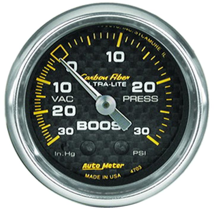 Autometer Carbon Fiber 2-1/16in Boost Vacuum Gauge 30in/Hg 30PSI Mechanical AU4703
