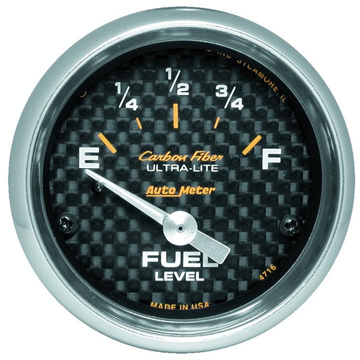 Autometer Carbon Fiber 2-1/16in Fuel Level Gauge 240-33 Ohms Short Sweep Electric AU4716