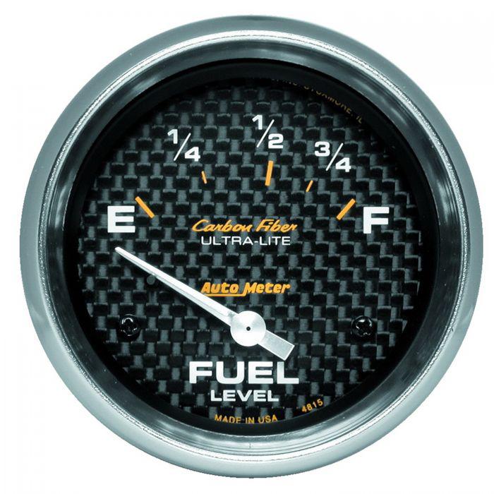 Autometer Carbon Fiber 2-5/8in Fuel Level Gauge 73-10 Ohms Short Sweep Electric AU4815