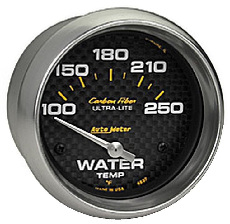 Autometer Carbon Fiber 2-5/8in Water Temp Gauge 100-250F Short Sweep Electric AU4837
