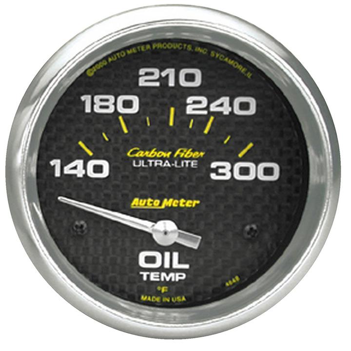 Autometer Carbon Fiber 2-5/8in Oil Temp Gauge 140-300F Short Sweep Electric AU4848