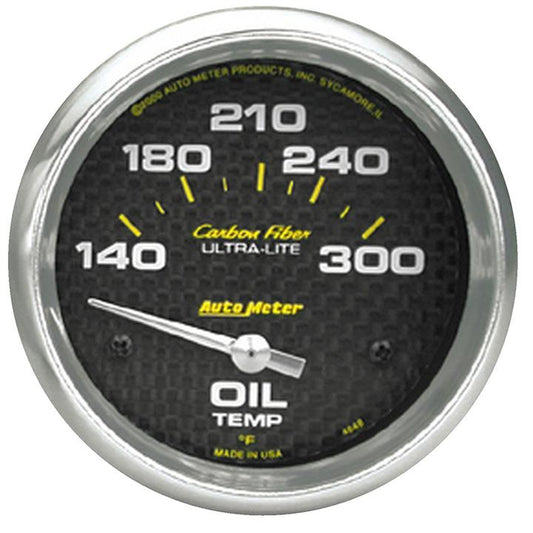 Autometer Carbon Fiber 2-5/8in Oil Temp Gauge 140-300F Short Sweep Electric AU4848