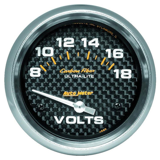 Autometer Carbon Fiber 2-5/8in Voltmeter 8-18V Short Sweep Electric AU4891