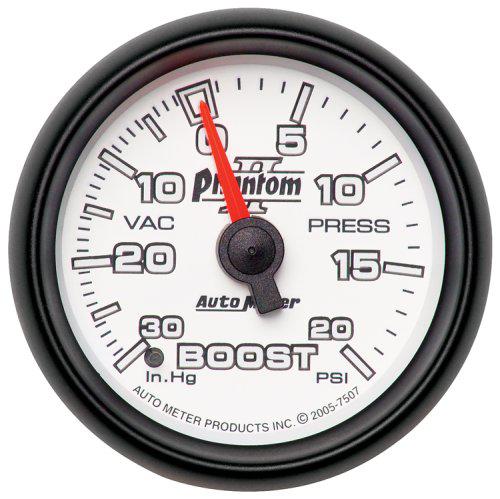 Autometer Phantom II 2-1/16in Boost Vacuum Gauge 30in/Hg 20PSI Mechanical AU7507
