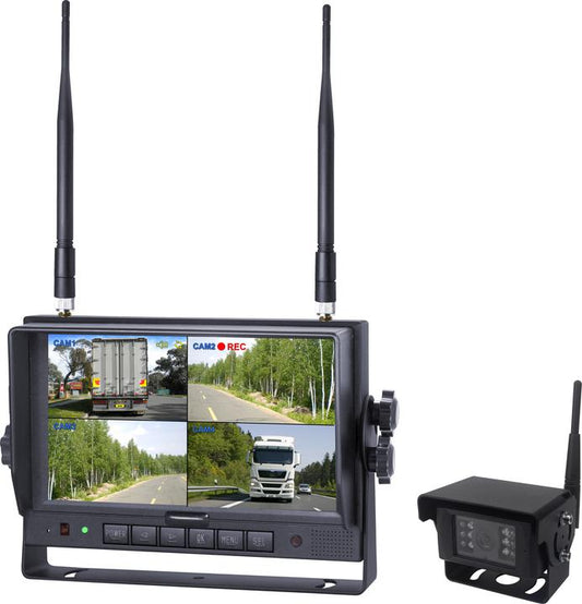 Axis 7"" Wireless Quad View Monitor & Night Vision Infrared Heavy Duty Recording Camera Kit JS007WQK