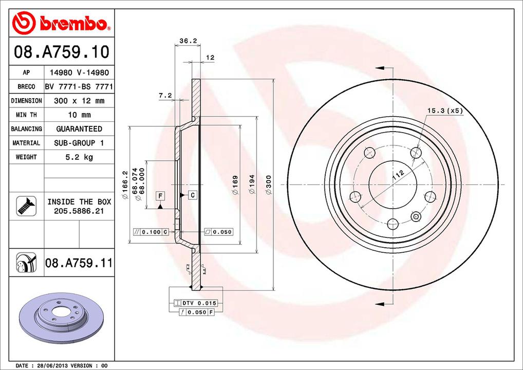Brembo OE Brake Rotor Single Rear 08.A759.11