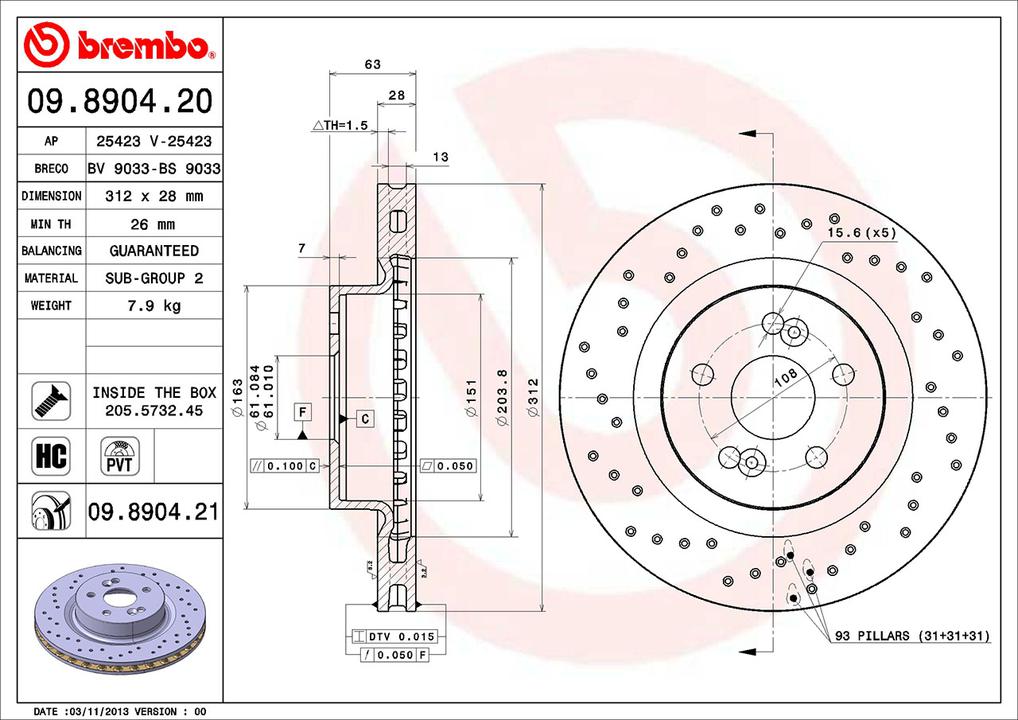 Brembo OE Brake Rotor Single Front 09.8904.21