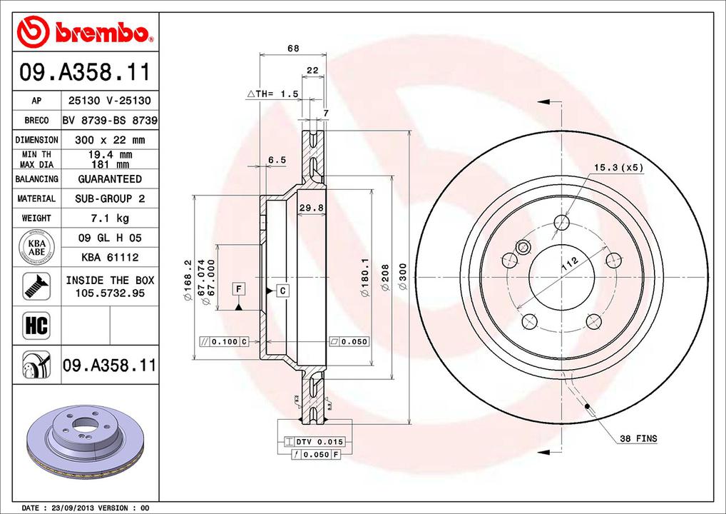 Brembo OE Brake Rotor Single Rear 09.A358.11