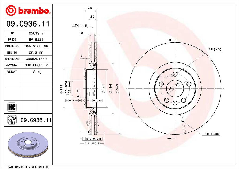 Brembo OE Brake Rotor Single Front 09.C936.11