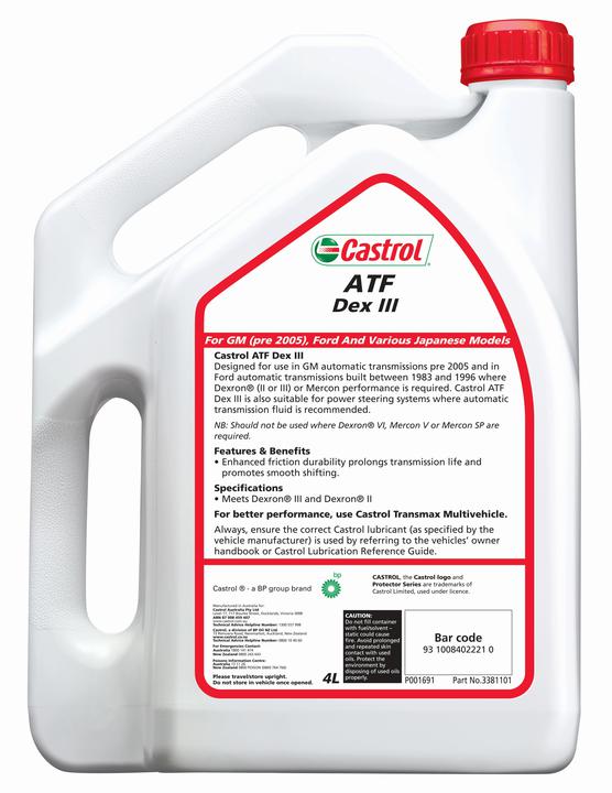 Castrol Automatic Transmission Fluid ATF Dex III 4L 3381101