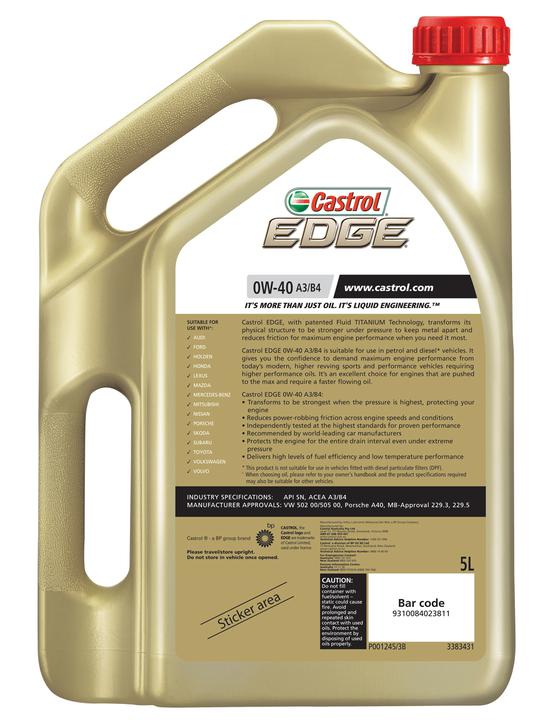 Castrol EDGE 0W-40 A3 B4 Engine Oil 5L 3383431